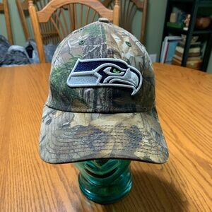 Seattle Seahawks ball cap in a camouflage design.